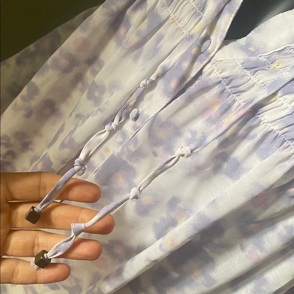 Entro Light Pastel Purple & Pink Floral Sheer Sleeve Blouse Top - Picture 12 of 15